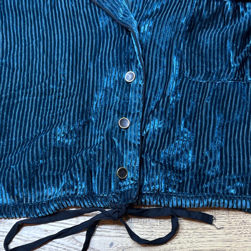 Women’s Free People Velvet Teal Aspen Nights Striped Cropped Blouse Size Large - Picture 2 of 9